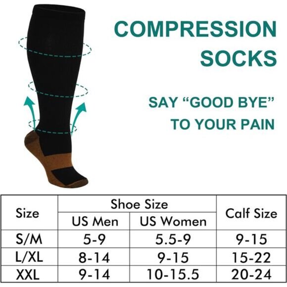 Double Couple 7 Pairs Copper Compression Socks for Men Women 20-30 mmHg Knee - Picture 2 of 8